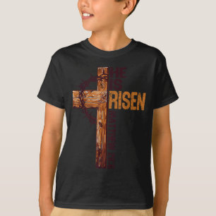 Camiseta Ele Ressuscitou Cruz Cristã Jesus Versículo Bíblic