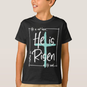 Camiseta Ele Ressuscitou Cruz Cristã Versículo da Bíblia Je