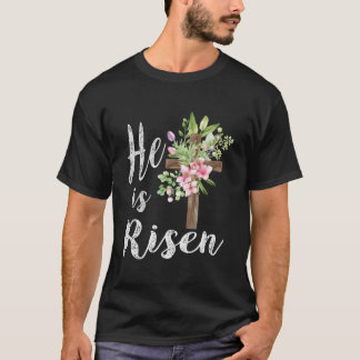 Camiseta Ele Ressuscitou Cruz Floral Feliz Páscoa 2023