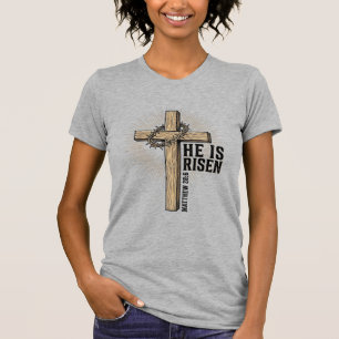 Camiseta Ele Ressuscitou Cruz Mateus 28_6 Vintage Cristão D