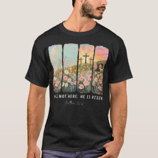Camiseta Ele Ressuscitou Floral Domingo de Páscoa Cruz Tumb