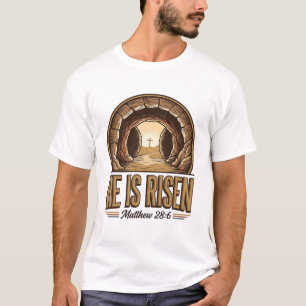 Camiseta Ele Ressuscitou Mateus 28 6 Design Cristão Vintage
