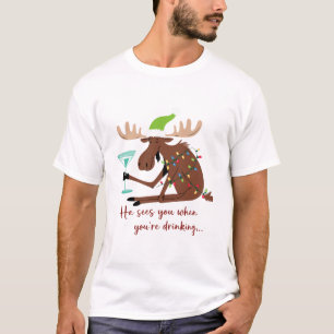 Camiseta Ele vê você quando bebe Renascerdo de Natal engraç