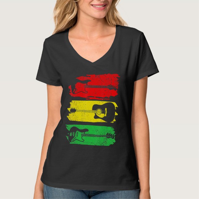 Camiseta Electric Acoustic Bass Guitar Black History Month  (Frente)