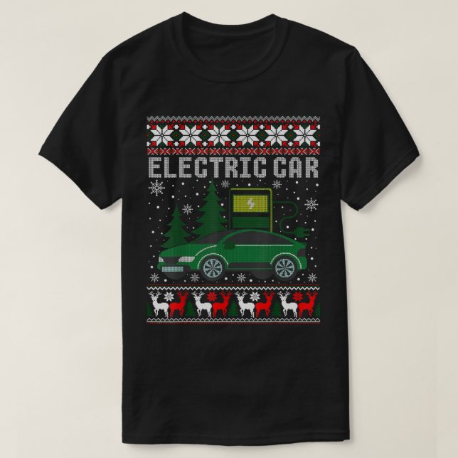 Camiseta Electric Car Christmas Funny Ugly Xmas Sweater  (Frente do Design)