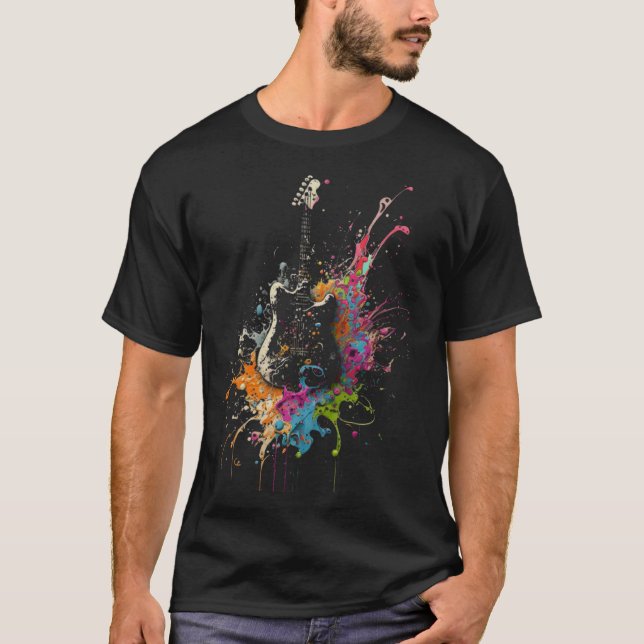 Camiseta Electric Guitar Splash Guitarist Musician Retro Gu (Frente)