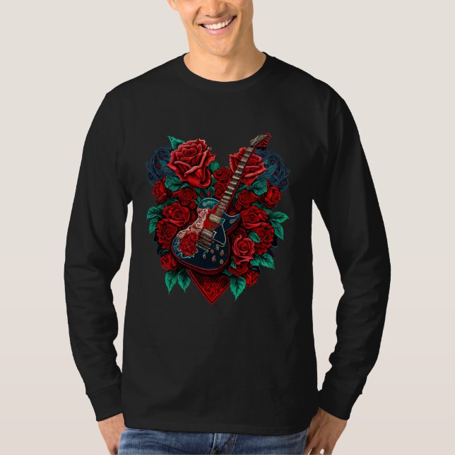 Camiseta Electric Guitar with Red Roses (Frente)