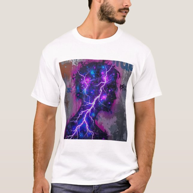 Camiseta Electric Mind – Neon Energy Silhouette Art (Frente)