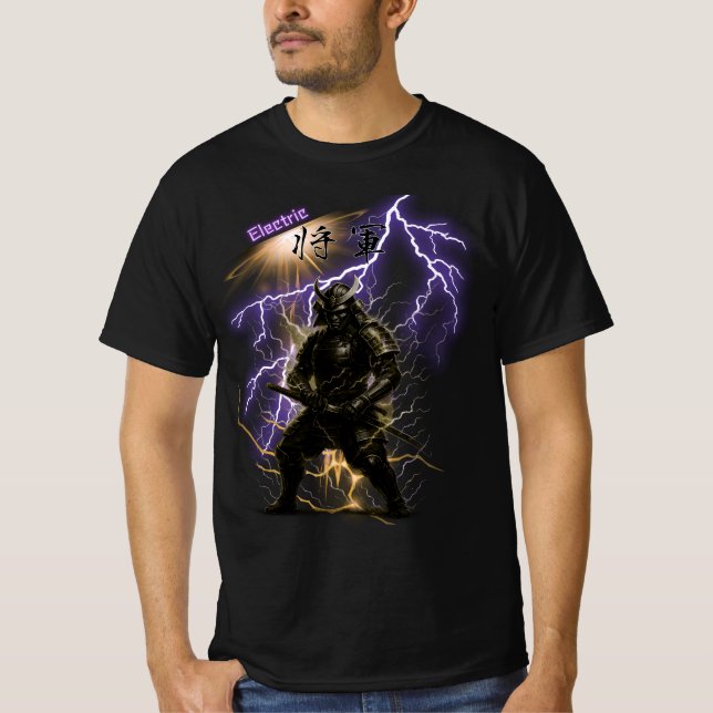 Camiseta Electric Shogun – Golden Voltage Samurai (Frente)