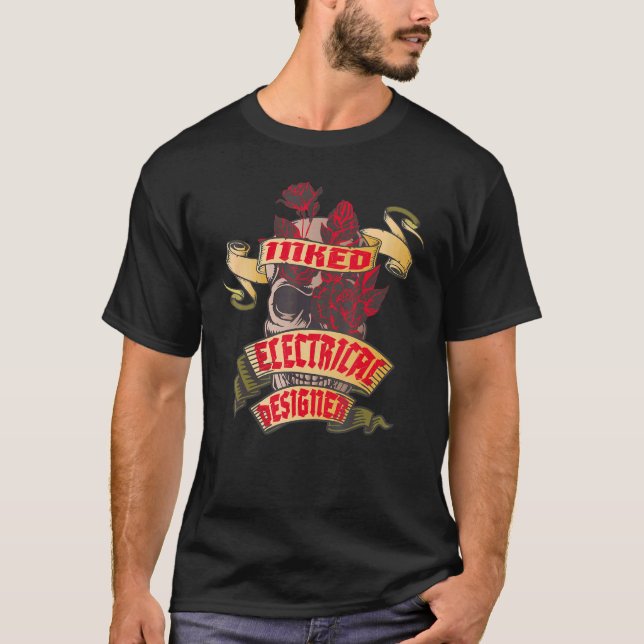 Camiseta Electrical Designer Inked Skull & Red Roses Tattoo (Frente)