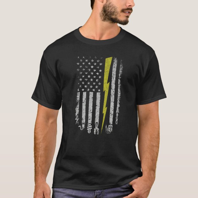 Camiseta Electrician American US Flag Tools For Electrician (Frente)