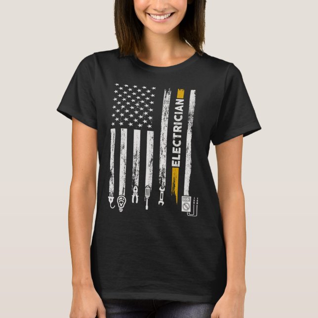 Camiseta Electrician US Flag Electricians Tools Lineman Fat (Frente)