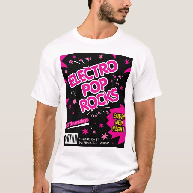 Camiseta Electro t-shirt do rosa dos doces de rochas do pop (Frente)