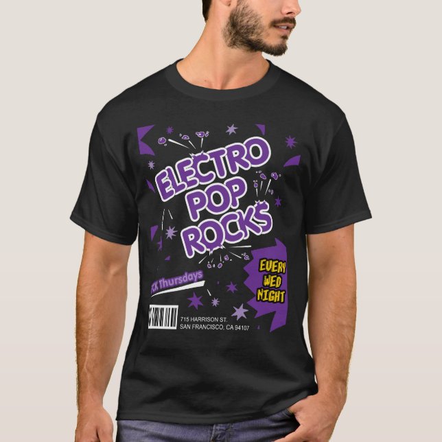 Camiseta Electro t-shirt do roxo dos doces de rochas do pop (Frente)