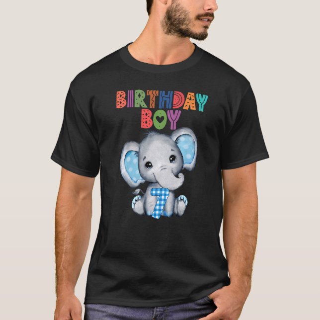 Camiseta Elefante 7 Birthday Boy Kids 7 Anos Elefan (Frente)