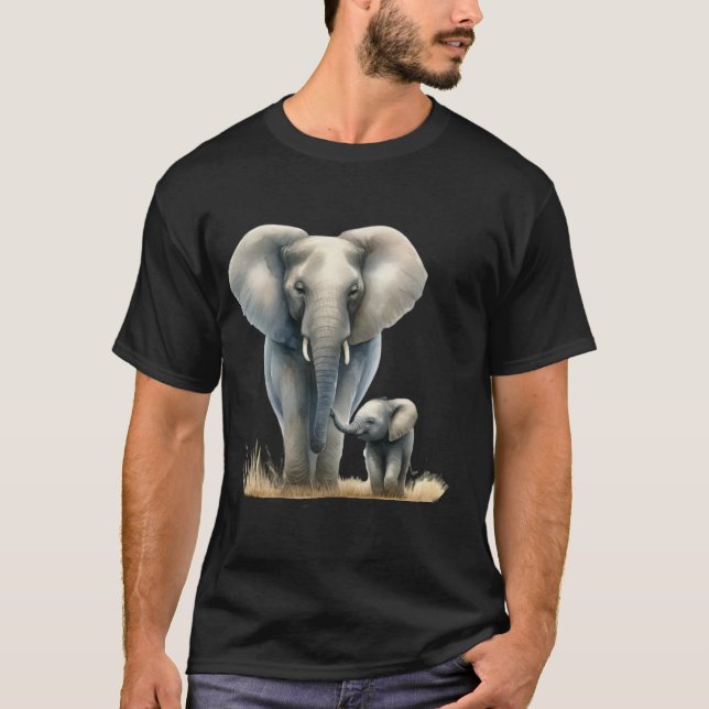 Camiseta Elefante Africano e Bebê em Aquarela (Frente)