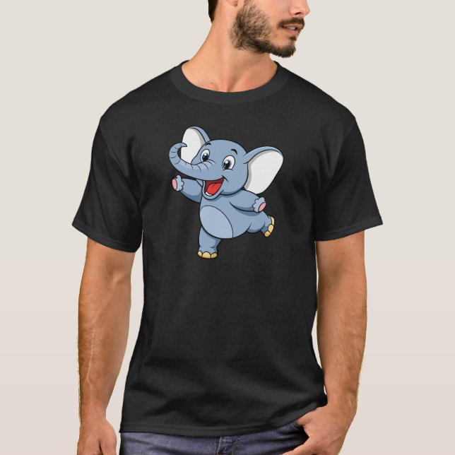 Camiseta Elefante Animado, Elefante De Cartoon Feliz (Frente)
