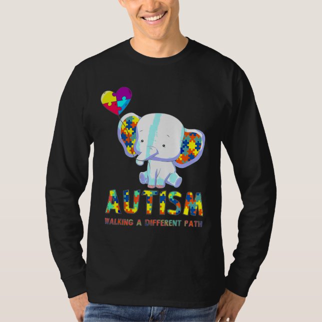 Camiseta Elefante Autismo Caminhando Por Um Caminho Diferen (Frente)