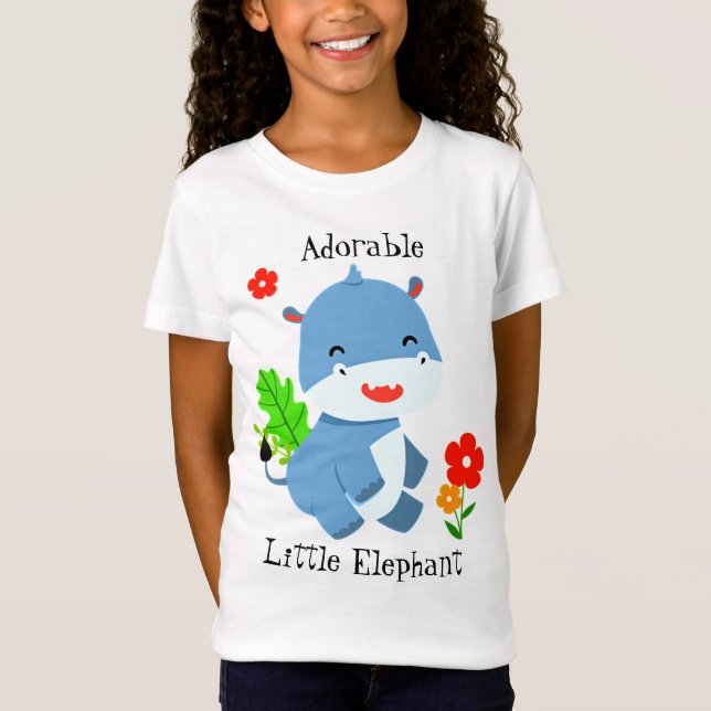Camiseta Elefante Azul Cute Com Flores Vermelhas (Frente)