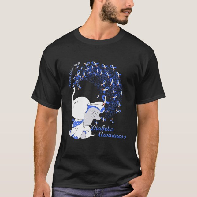 Camiseta Elefante Azul De Fita Nunca Desiste Da Diabetes Aw (Frente)