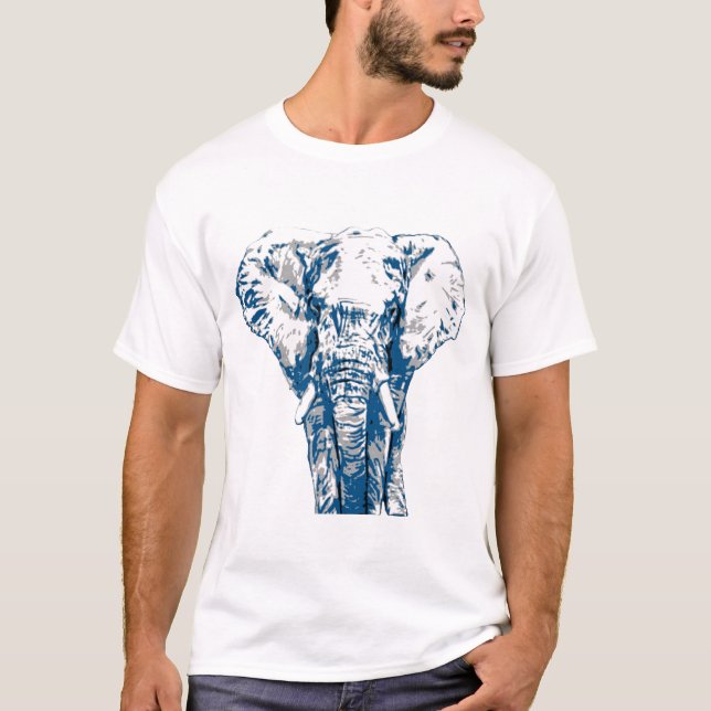 Camiseta Elefante Azul - Estilo de Arte Pop e Posterizado (Frente)