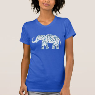 Camiseta Elefante Azul Padrão do ornamentado