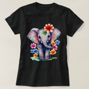 Camiseta Elefante Bebê com Flores Gráfico