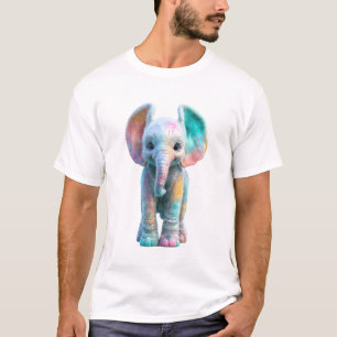 Camiseta Elefante Bebê com Salpicos de Tinta Colorida para