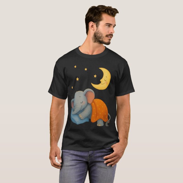 Camiseta Elefante Bebê Dormindo Sob a Lua – Sonho Fofo (Frente Completa)