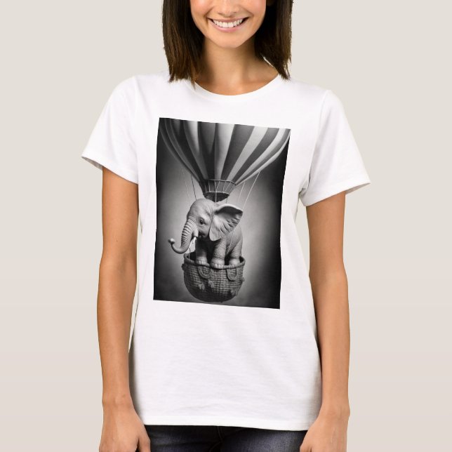 Camiseta Elefante bebê em balão de ar quente (Frente)