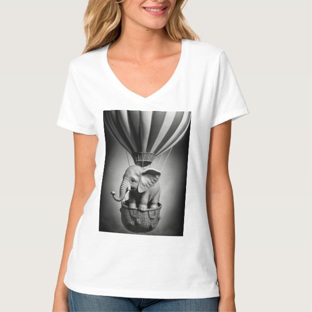 Camiseta Elefante bebê em balão de ar quente (Frente)