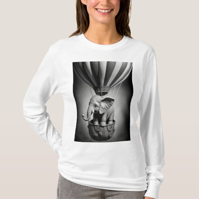 Camiseta Elefante bebê em balão de ar quente (Frente)