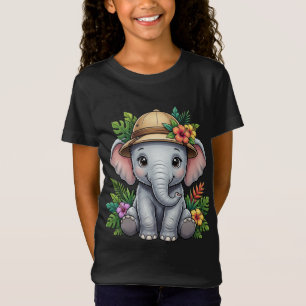 Camiseta Elefante Bebê Engraçado Desenho Animado com Flores