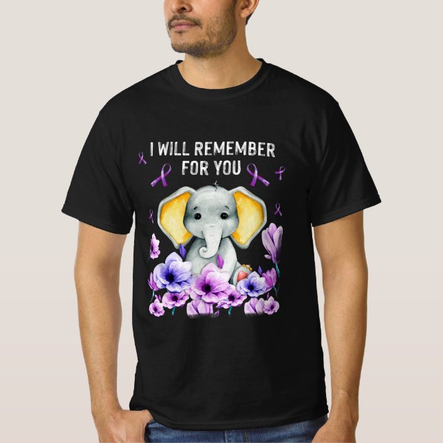 Camiseta Elefante Bonito de Consciência de Alzheimer (Frente)