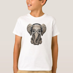Camiseta Elefante bonito DJ do bebê que veste fones de