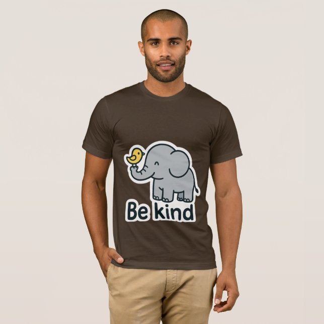 Camiseta Elefante bonito e adesivo de aves (Frente Completa)