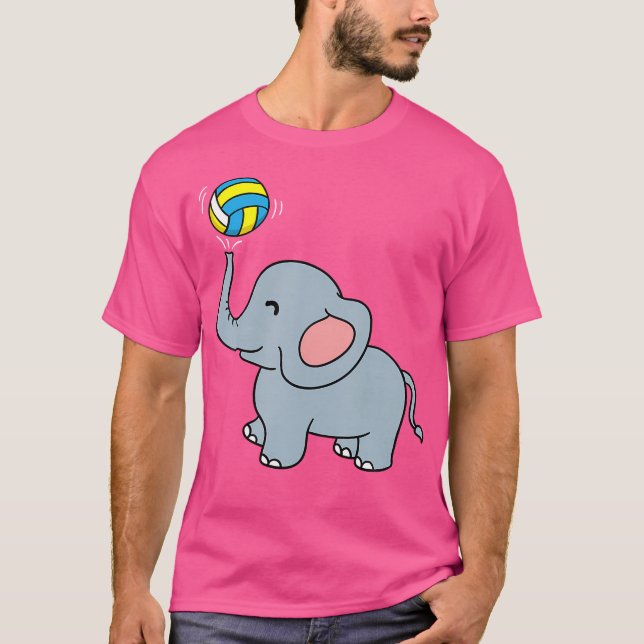 Camiseta Elefante Bonito Jogando Voleibol (Frente)