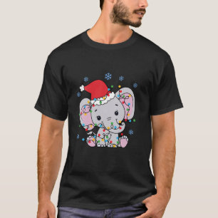 Camiseta Elefante Bonito Luzes de Natal Santa Claus Elefan