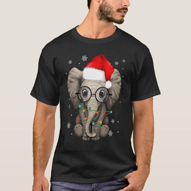 Camiseta Elefante Bonito Natal Luz Santa Hat Eleph (Frente)