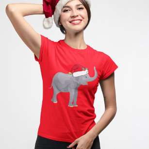 Camiseta Elefante Bonito no Papai Noel, bicho de Natal