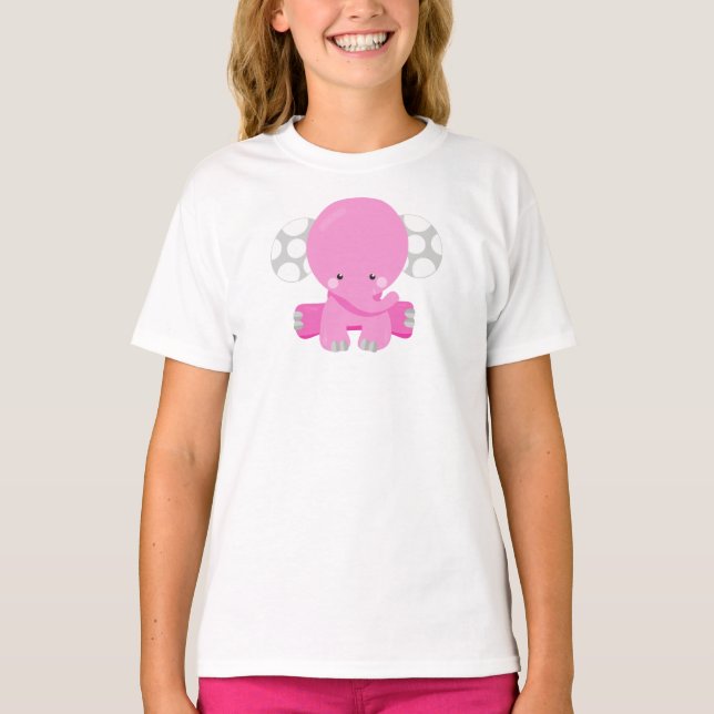 Camiseta Elefante Bonito, Pequeno Elefante, Elefante Rosa (Frente)