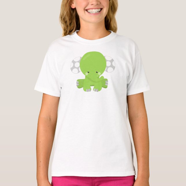 Camiseta Elefante Bonito, Pequeno Elefante, Elefante Verde (Frente)