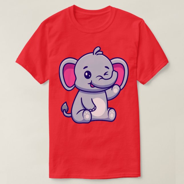 Camiseta Elefante Bonito Sentado E Amarrando A Mão (Frente do Design)