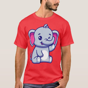 Camiseta Elefante Bonito Sentado E Amarrando A Mão