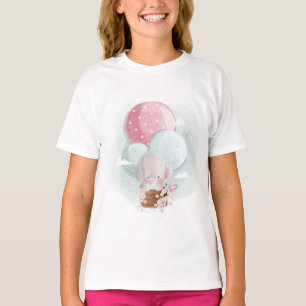 Camiseta Elefante Bonito Voando com Balões