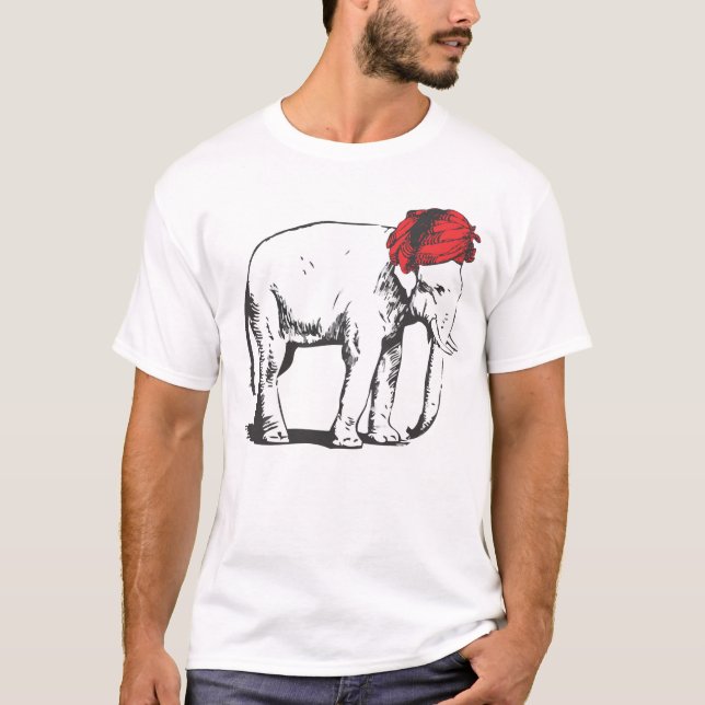 Camiseta Elefante branco com o t-shirt vermelho do turbante (Frente)
