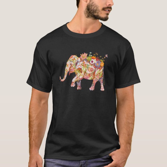Camiseta Elefante Colorido de Flor (Frente)