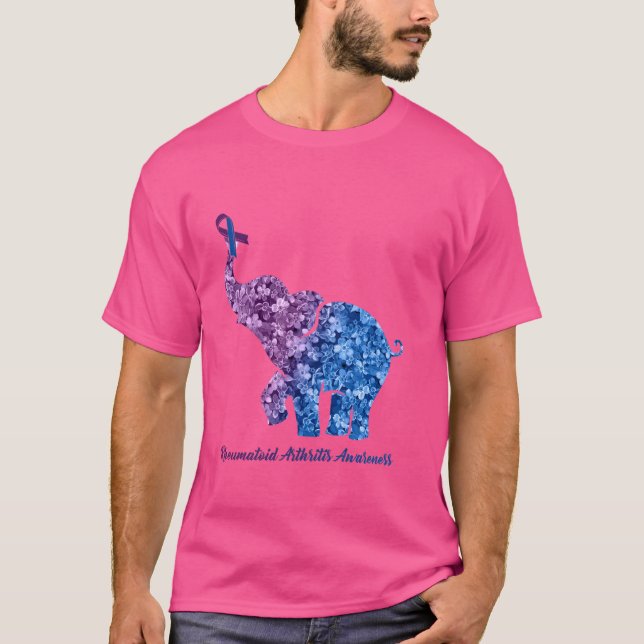 Camiseta Elefante Com Awarenes Da Artrite Reumatoide Flor (Frente)