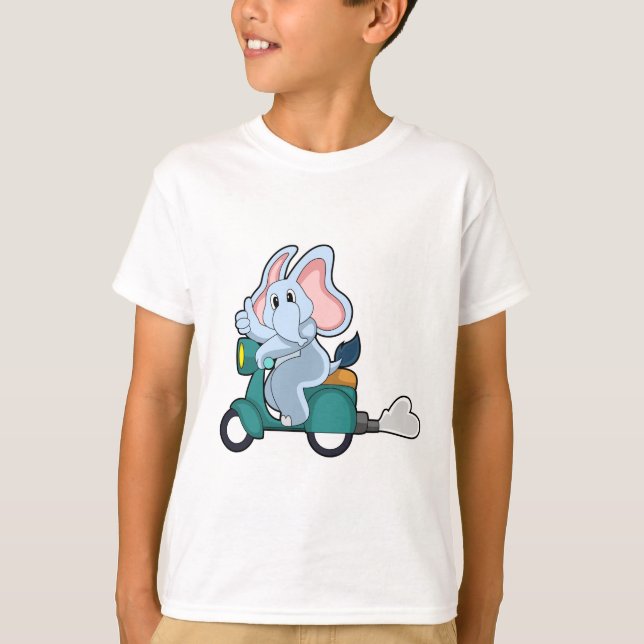 Camiseta Elefante como Biker com Patinete (Frente)