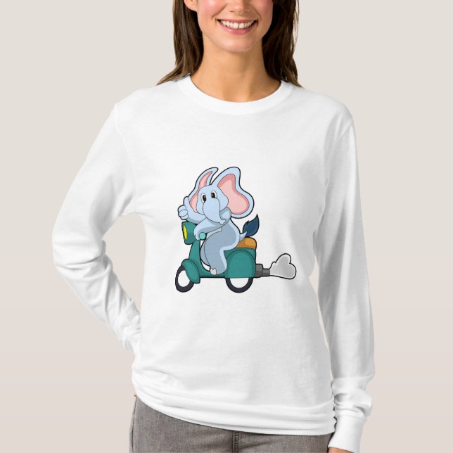 Camiseta Elefante como Biker com Patinete (Frente)